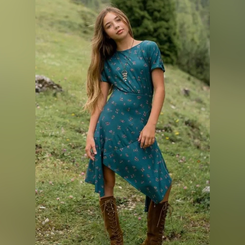 Joyfolie GIRLS - teal high-low floral dress size 8 girls